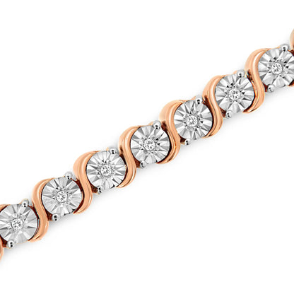 Rose gold plated sterling silver diamond tennis bracelet with round diamonds in S-link, 7 in on Tampa Home & Garden Store