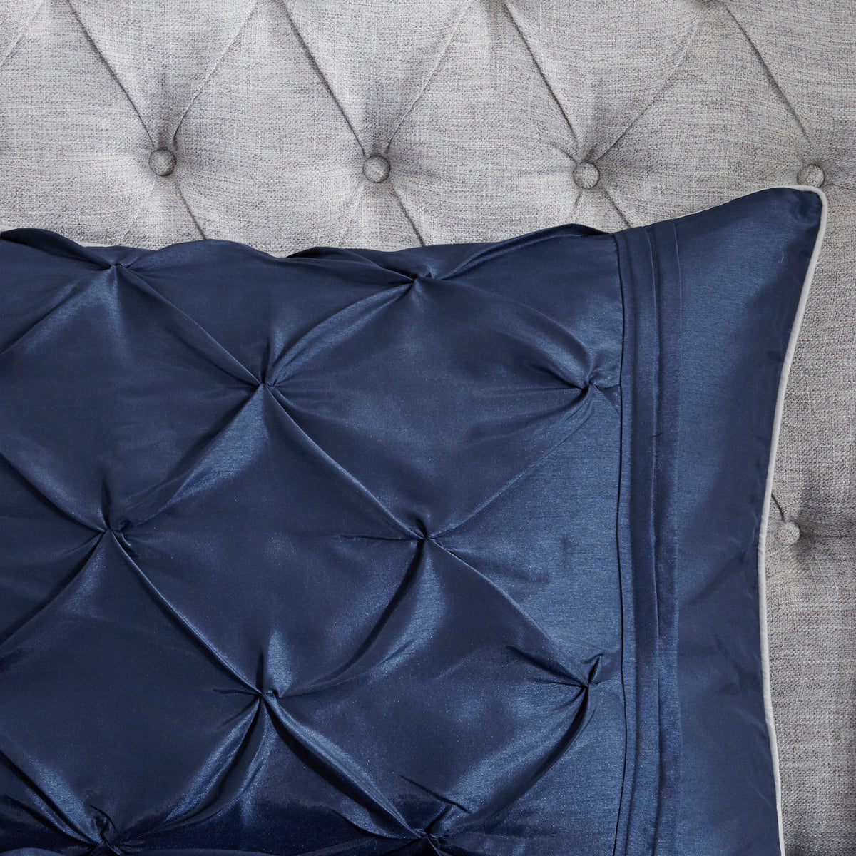Navy Tufted 7 Piece Comforter Set For Queen Bed