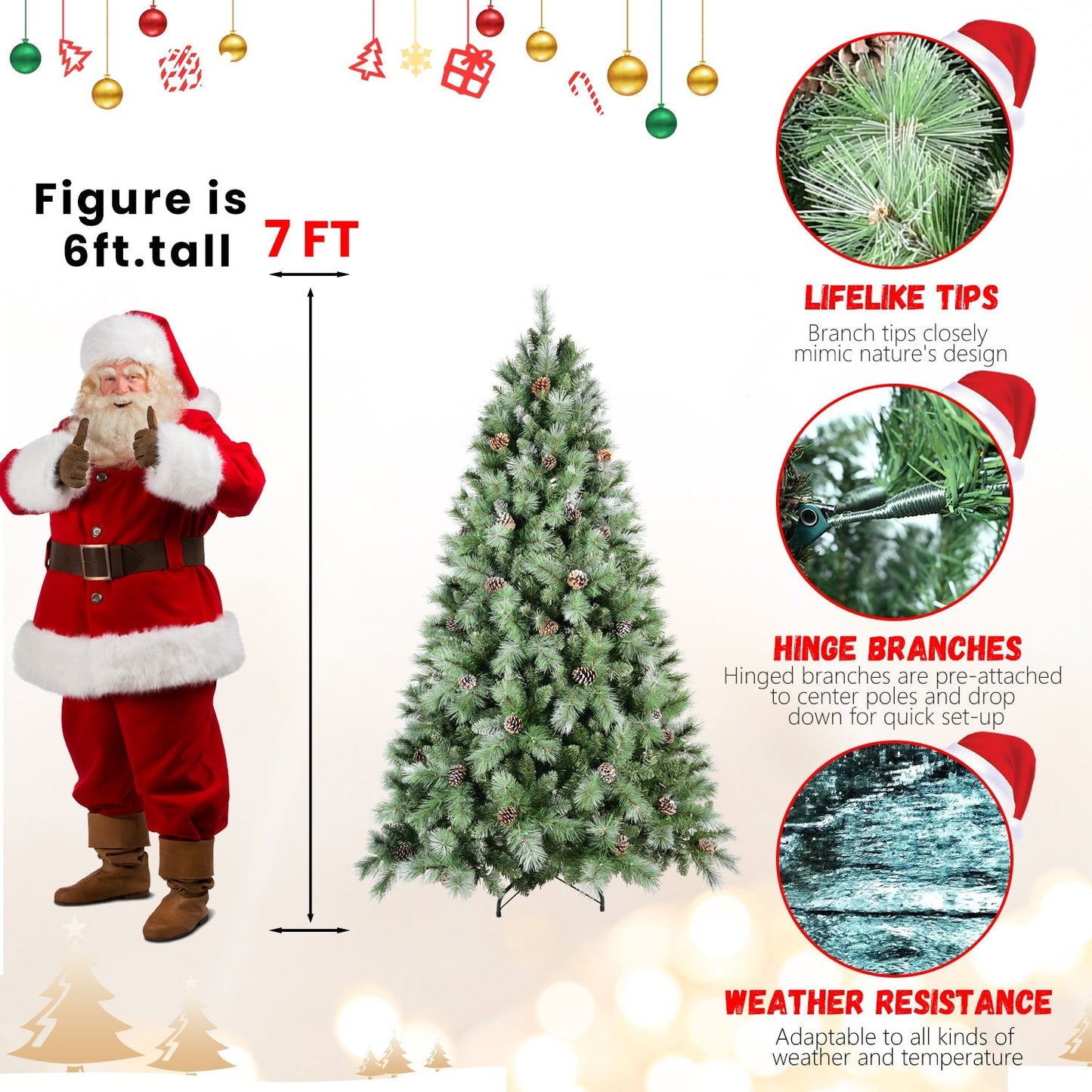 8 Ft Full-Bodied Pre-Decorated Pinecone Christmas Tree by HouseOfZazla, green artificial pine on Tampa Home & Garden Store