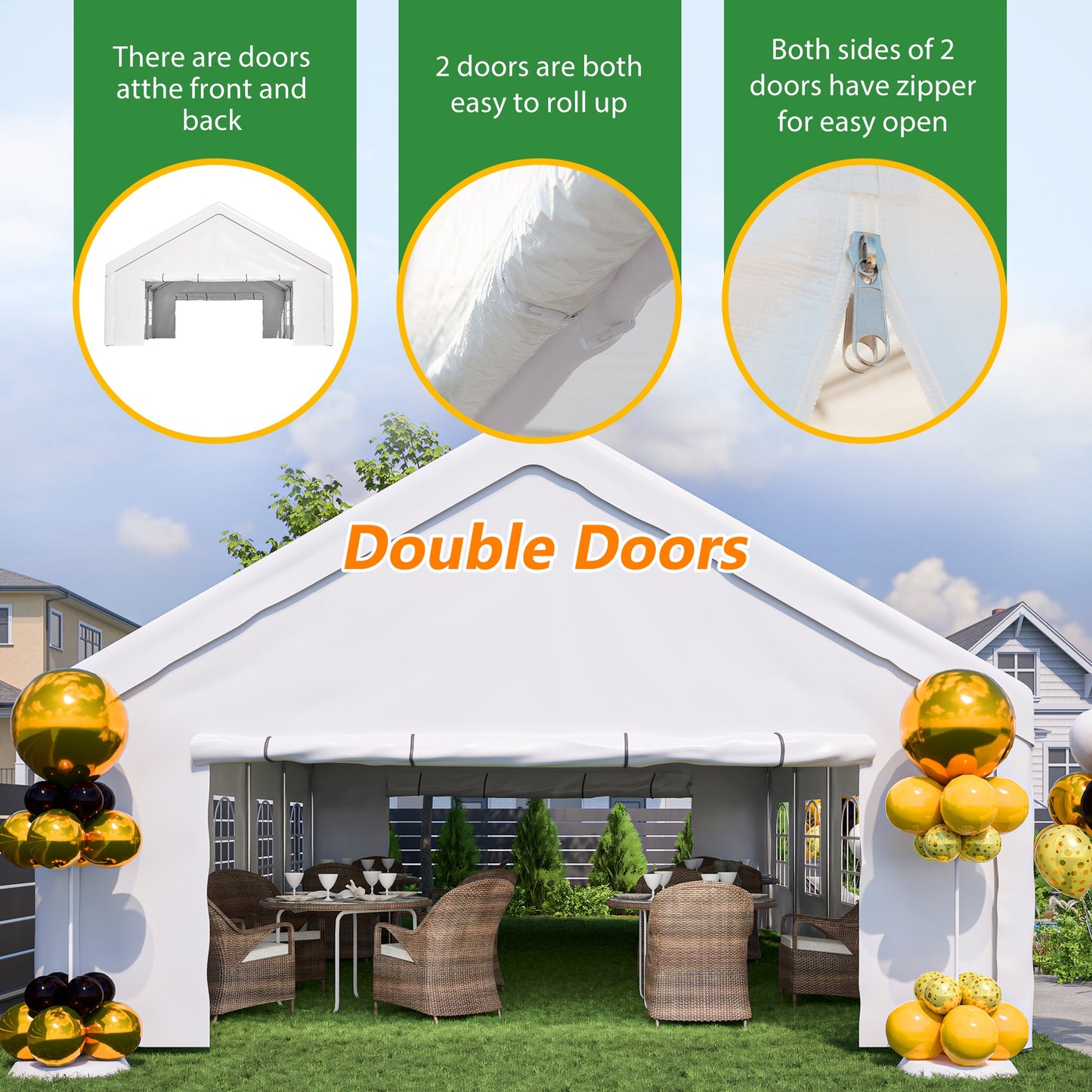 HouseOfZazla 20x32 ft Party Tent with removable sidewalls and 3 storage bags on Tampa Home & Garden Store