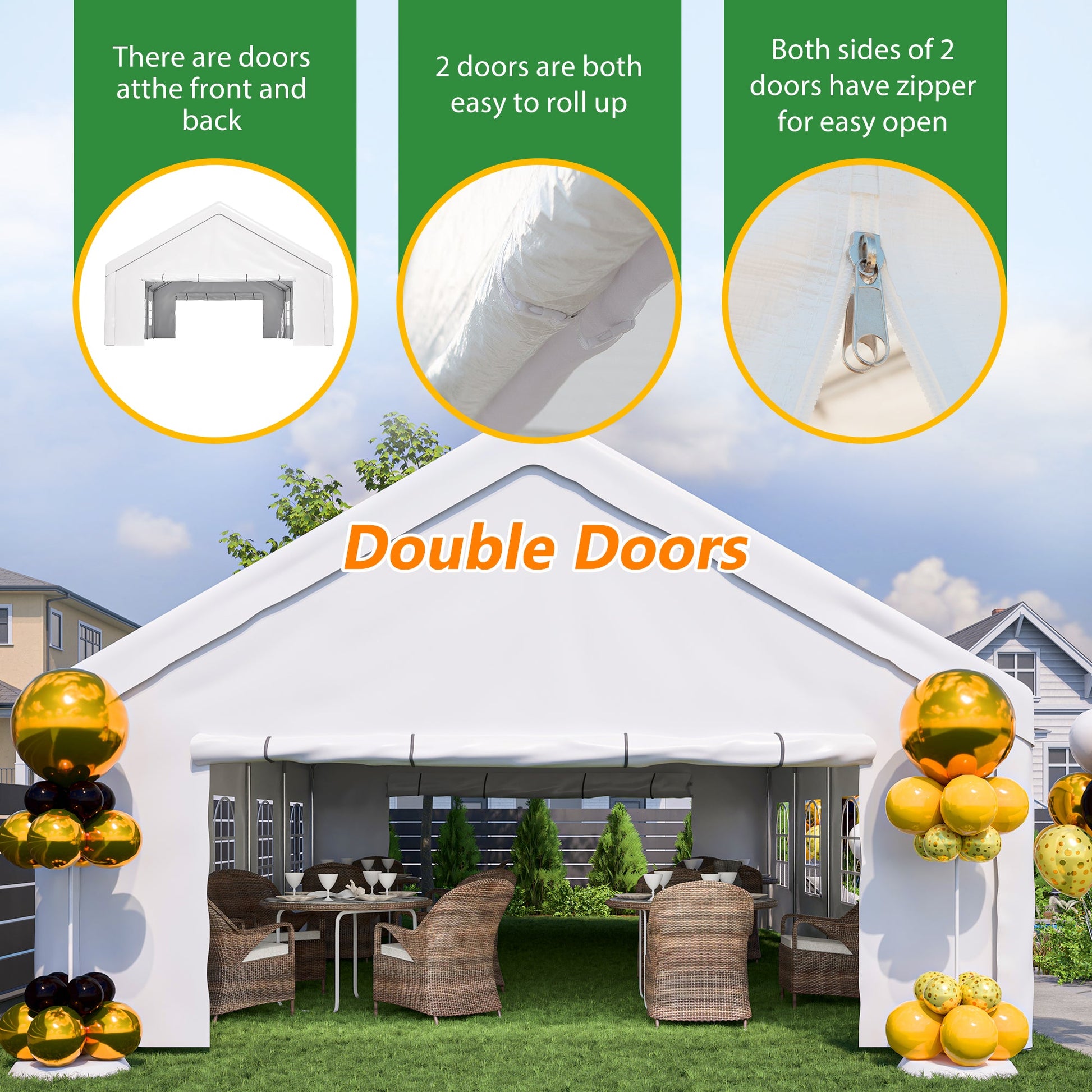 HouseOfZazla 20x32 ft Party Tent with removable sidewalls and 3 storage bags on Tampa Home & Garden Store