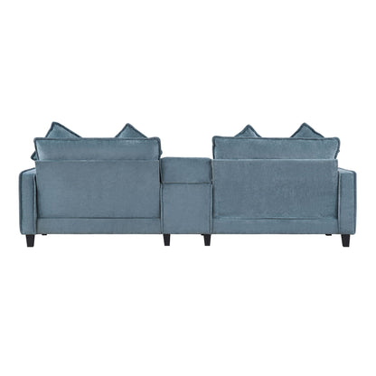Modern sectional sofa with removable ottomans, blue fabric, USB ports, 3-piece set HouseOfZazla on Tampa Home & Garden Store