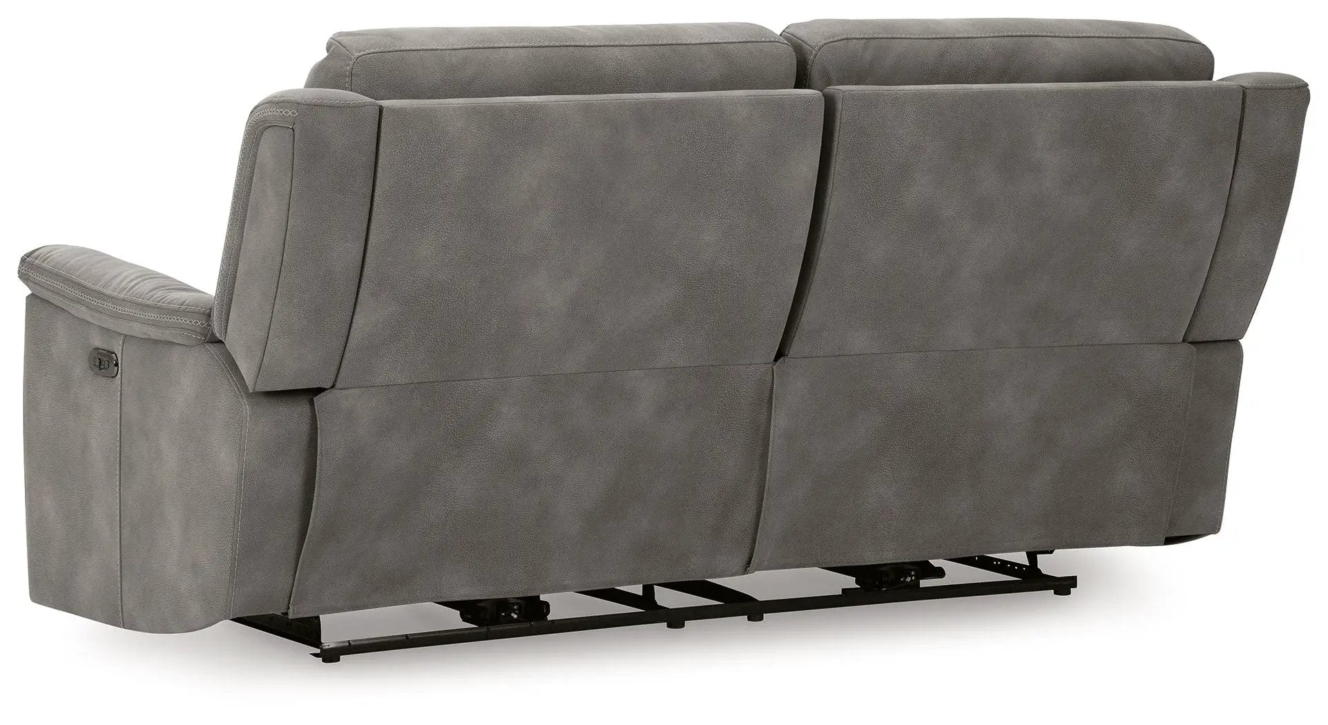 Next-Gen Durapella reclining power sofa in gray fabric with metal recline base on Tampa Home & Garden Store