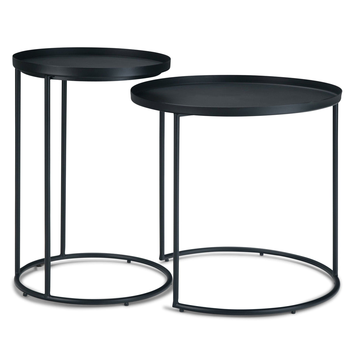 Monet Black Metal Nesting Tables set of 2 with round black trays on slim legs HouseOfZazla on Tampa Home & Garden Store