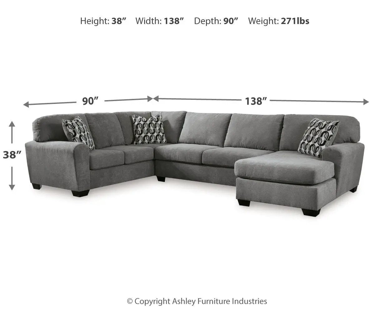 Birkdale Court Sectional in gray fabric, stationary L-shaped with chaise Unique Piece Furniture on Tampa Home & Garden Store