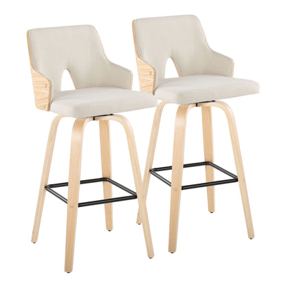 Stella Contemporary fixed-height barstool set beige fabric, natural wood legs, 2 stools on Tampa Home & Garden Store