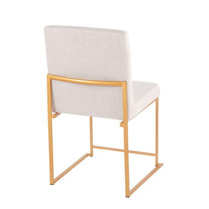 Contemporary high back dining chair set, beige upholstered seat with gold metal frame on Tampa Home & Garden Store
