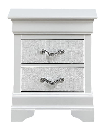 Accent nightstand with textured crocodile fronts and crystal pulls in gray silver black on Tampa Home & Garden Store