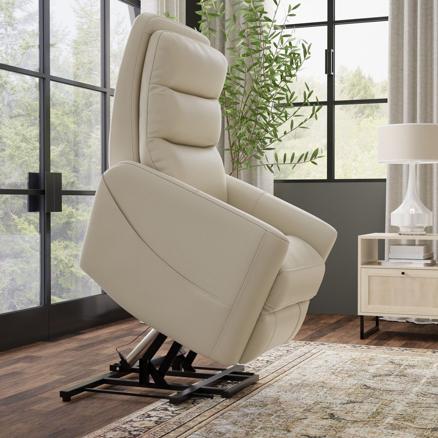 Bentley Power Lift Chair beige leather with full recline and USB charging HouseOfZazla on Tampa Home & Garden Store