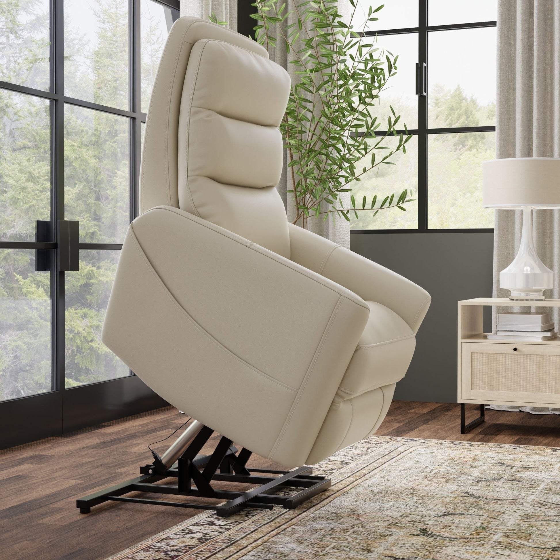 Bentley Power Lift Chair beige leather with full recline and USB charging HouseOfZazla on Tampa Home & Garden Store