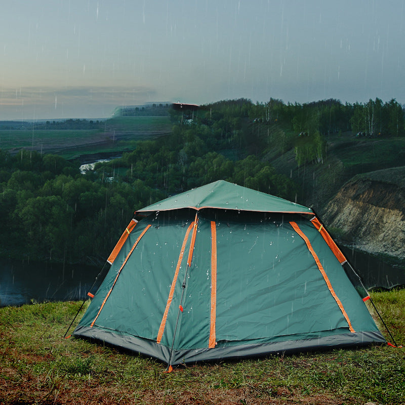 Fully Automatic Speed Beach Camping Tent, green with orange straps, rainproof multi-person on Tampa Home & Garden Store