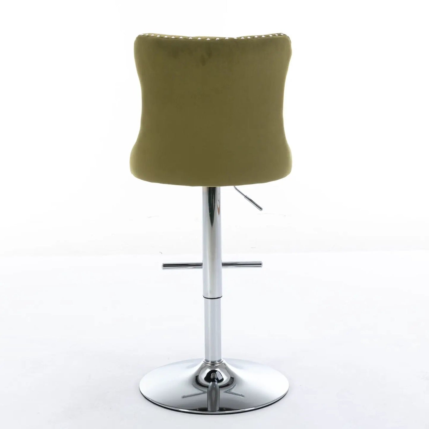 Swivel barstool in olive green upholstery with back and chrome base, adjustable height on Tampa Home & Garden Store