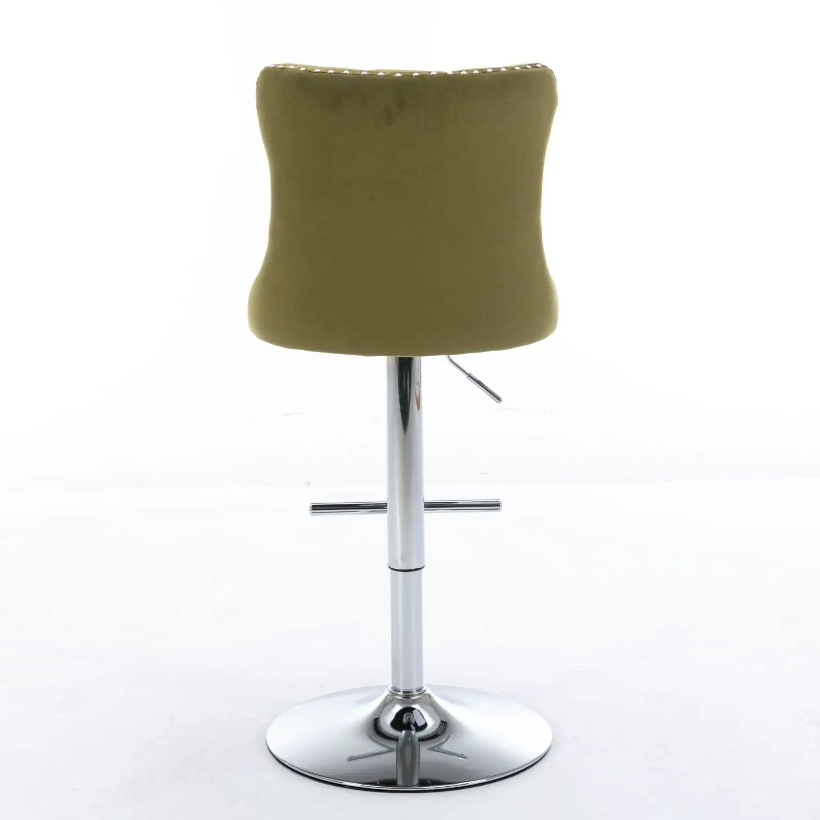 Swivel barstool in olive green upholstery with back and chrome base, adjustable height on Tampa Home & Garden Store