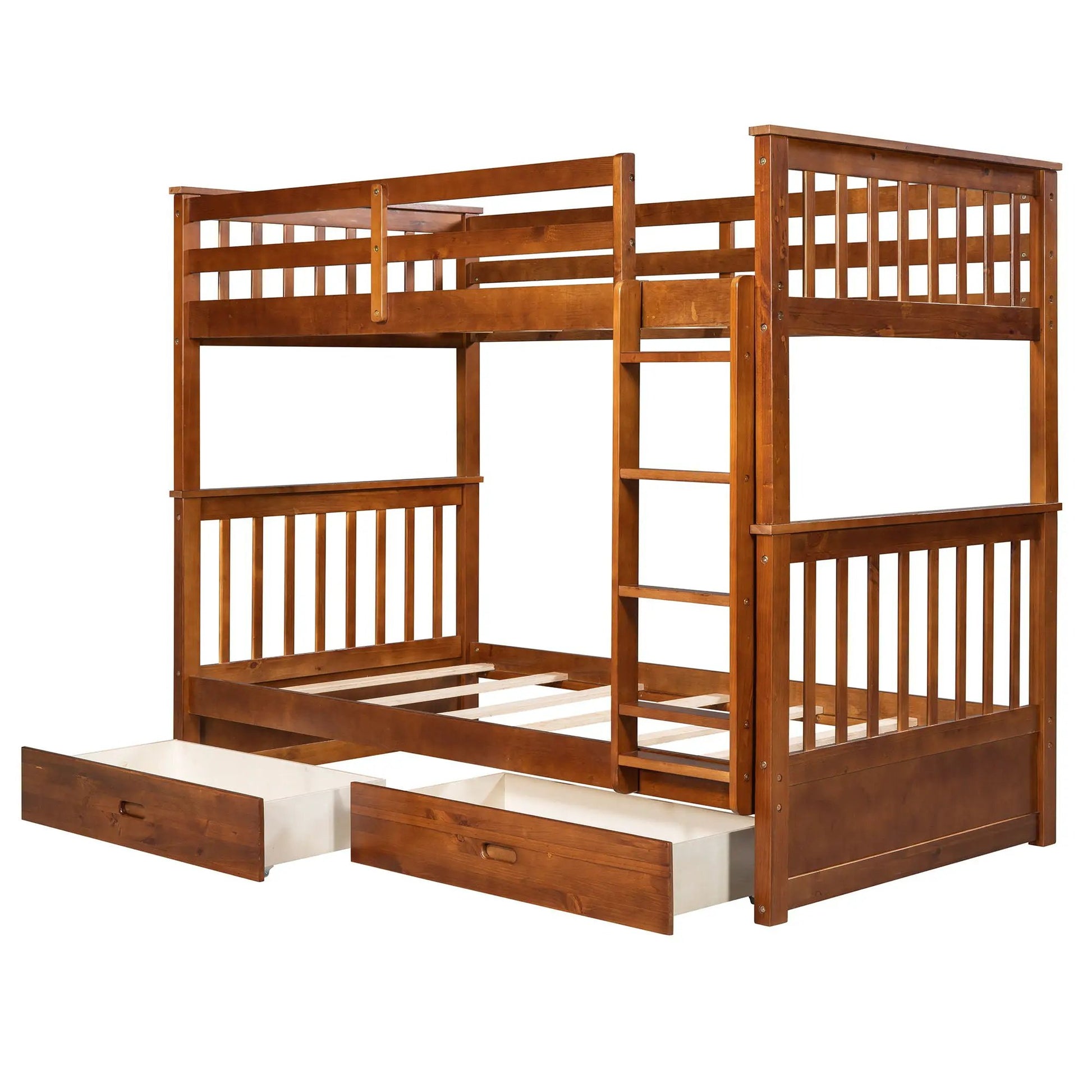 Bunk bed with ladders and 2 storage drawers in warm brown wood by Unique Piece Furniture on Tampa Home & Garden Store