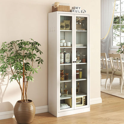 White Metal Kitchen Pantry Cabinet with Shelves