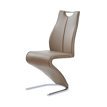 Tony dining chairs set of 2 in brown beige leather upholstery with chrome cantilever bases on Tampa Home & Garden Store