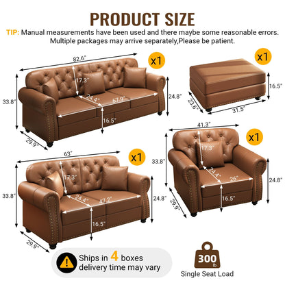 Upholstered Sofa with Nailhead and Ottoman