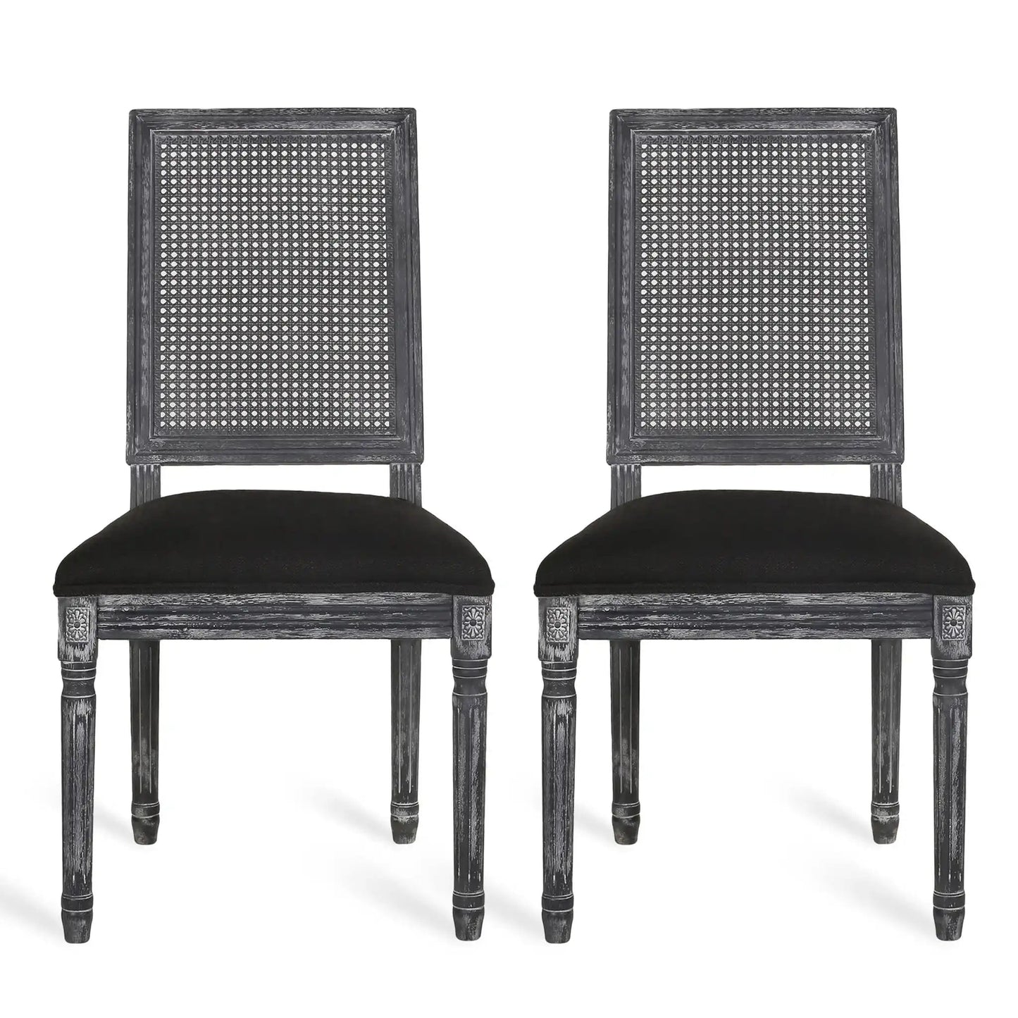 French Country Dining Chair rectangular cane backrests and black seats HouseOfZazla 2pcs on Tampa Home & Garden Store