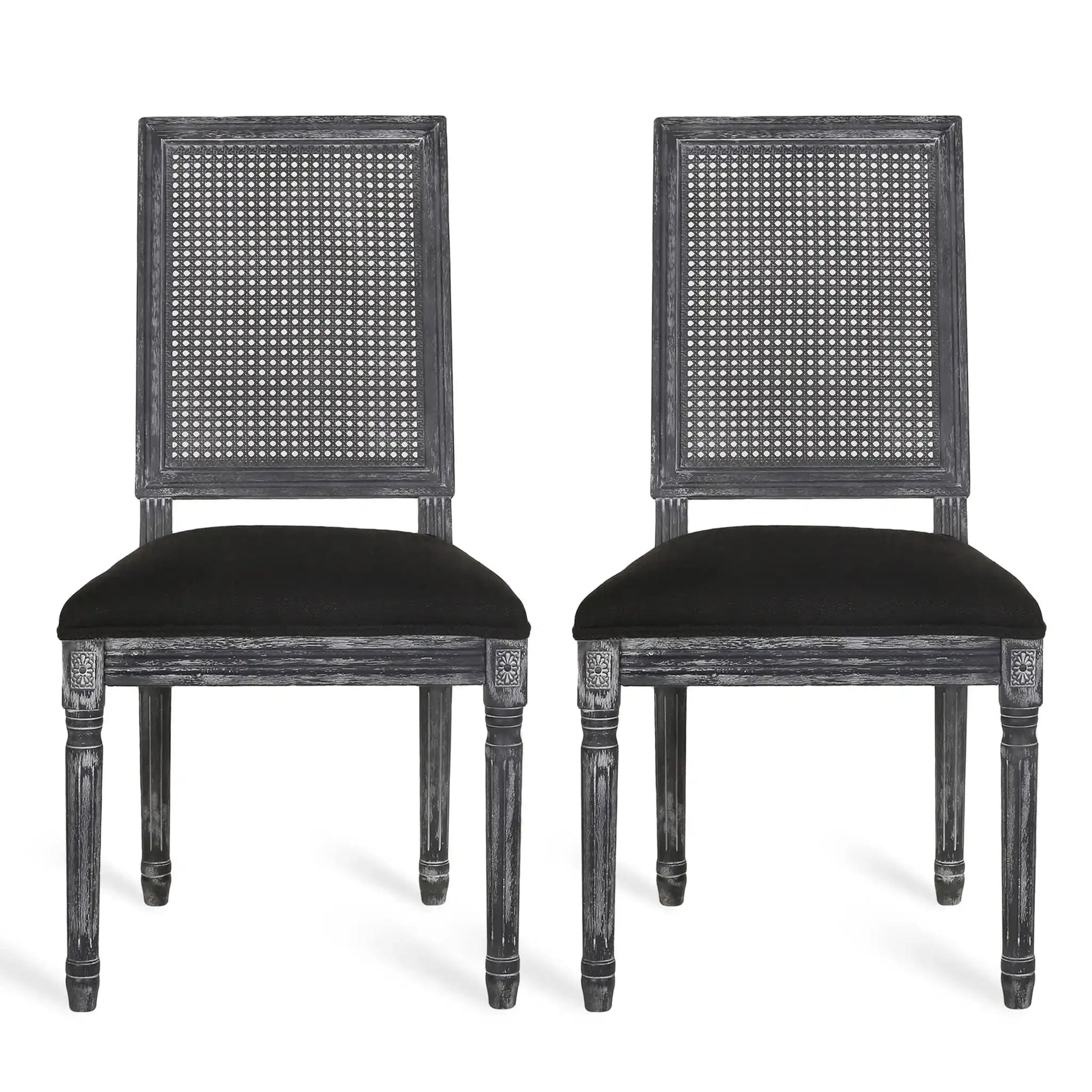 French Country Dining Chair rectangular cane backrests and black seats HouseOfZazla 2pcs on Tampa Home & Garden Store