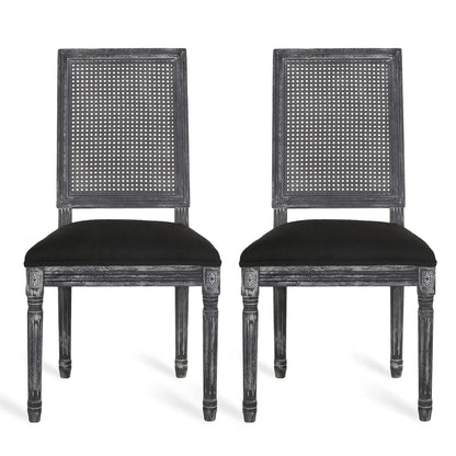 French Country Dining Chair rectangular cane backrests and black seats HouseOfZazla 2pcs on Tampa Home & Garden Store