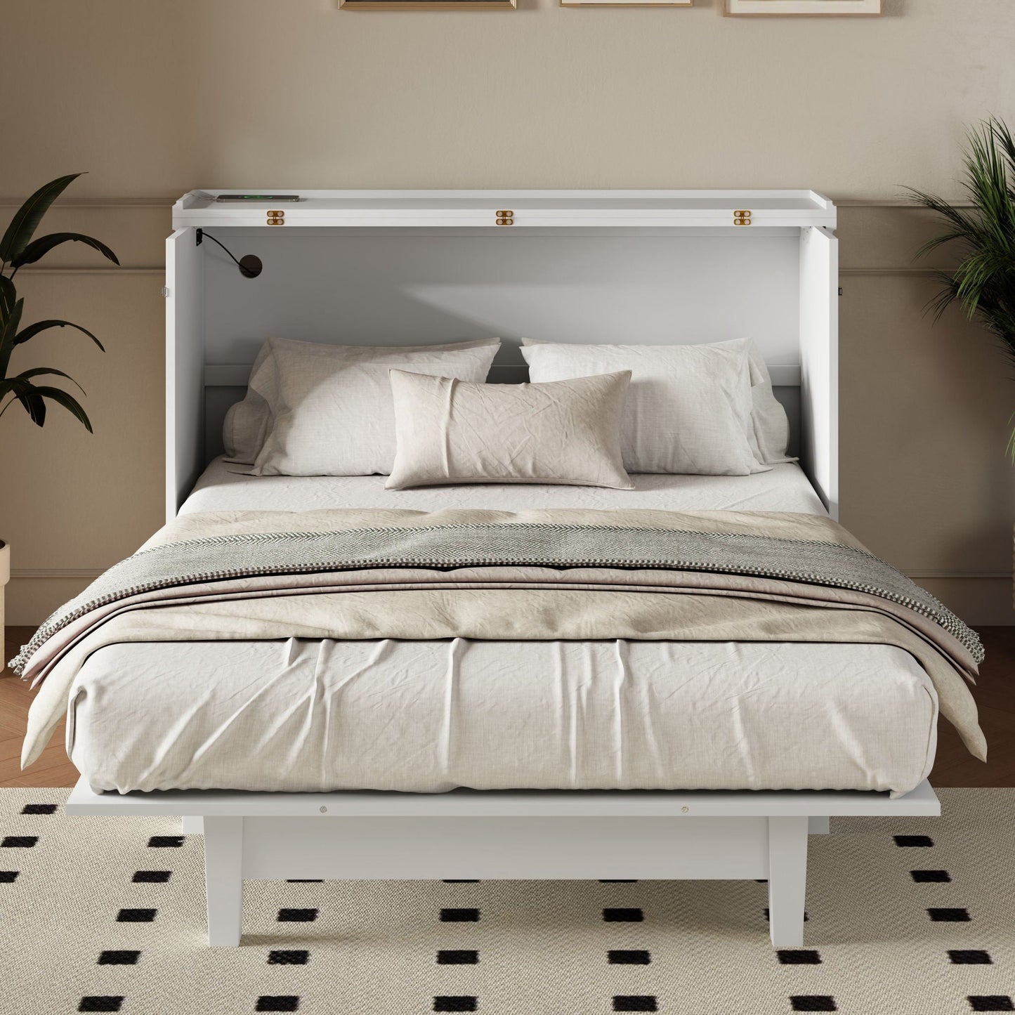 Solid pine Murphy bed chest cube cabinet white with charging station and storage drawer on Tampa Home & Garden Store