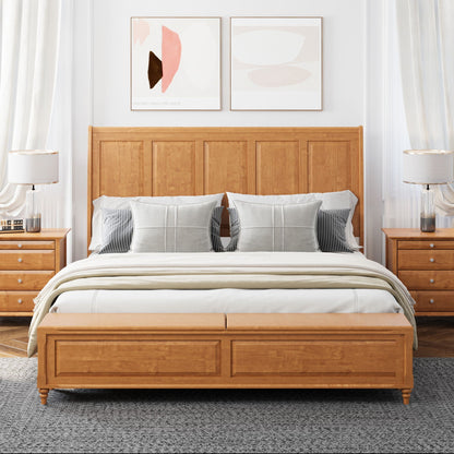Modern Sleigh Bed with Tall Headboard and Bench