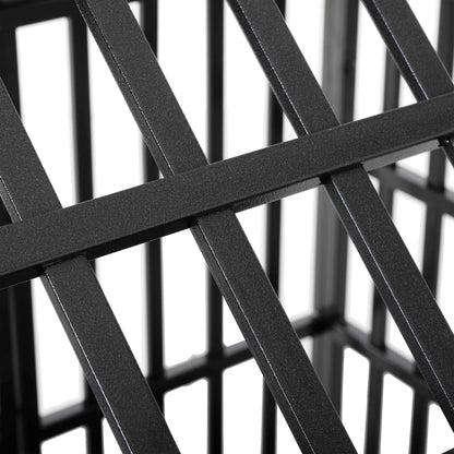 Heavy duty dog crate lattice frame in black metal close-up view on Tampa Home & Garden Store