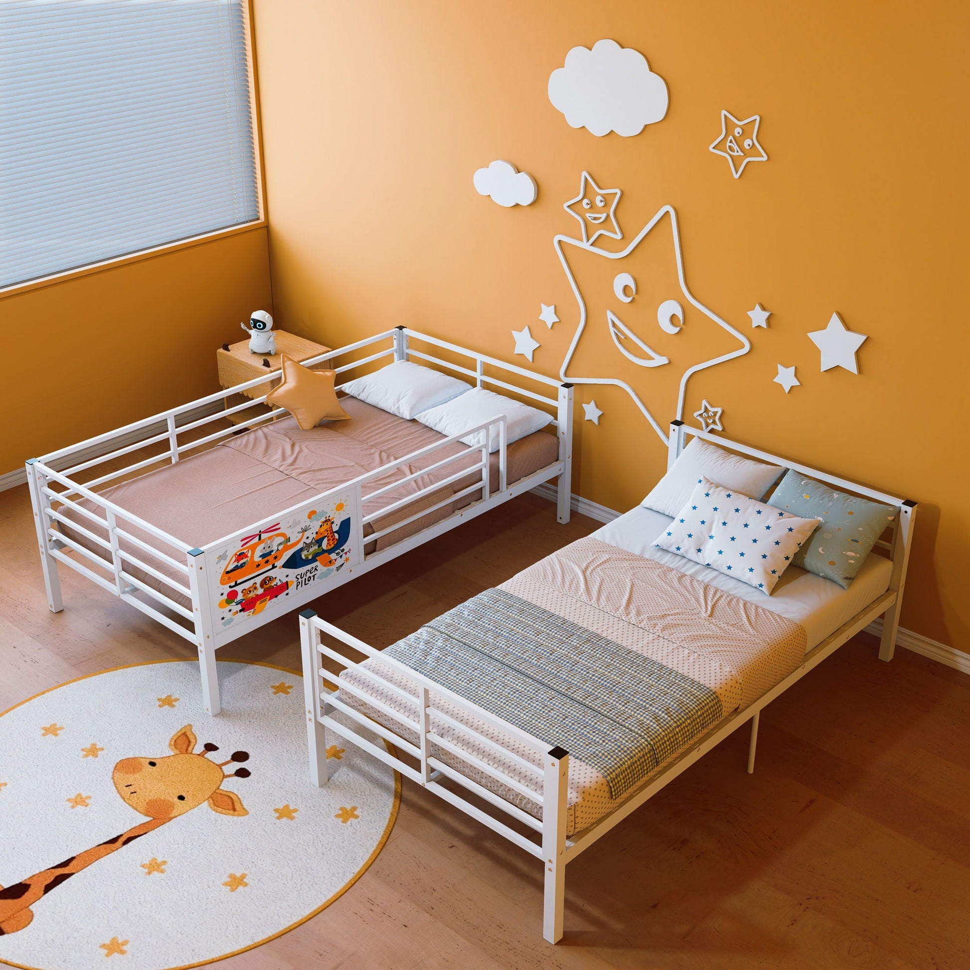 Bunk bed by HouseOfZazla white metal converts to 2 twin beds with guardrails and ladder on Tampa Home & Garden Store