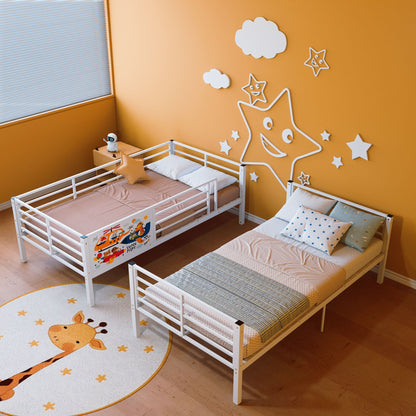 Bunk bed by HouseOfZazla white metal converts to 2 twin beds with guardrails and ladder on Tampa Home & Garden Store