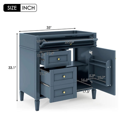 Bathroom vanity base with 2 drawers and a tip-out drawer in blue gray finish on Tampa Home & Garden Store