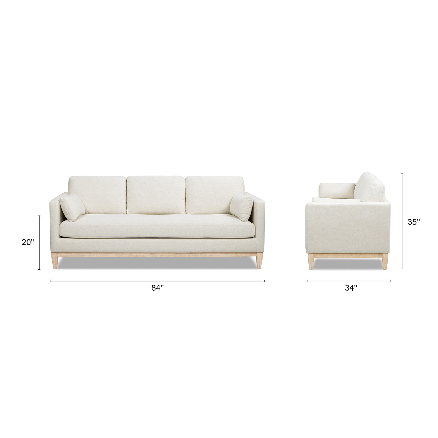 Knox 84' sofa & armchair in flax white linen, light wood legs HouseOfZazla on Tampa Home & Garden Store