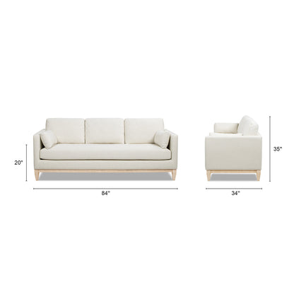 Knox 84' sofa & armchair in flax white linen, light wood legs HouseOfZazla on Tampa Home & Garden Store