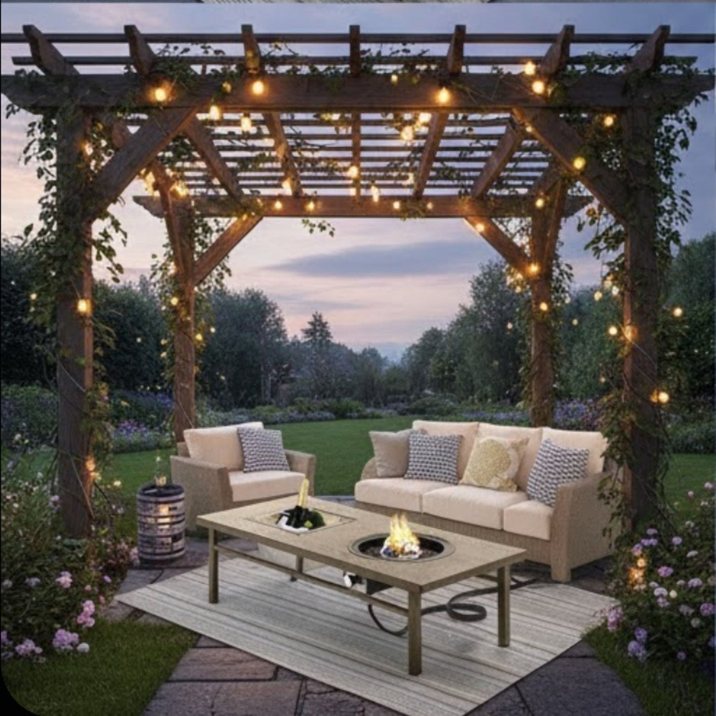Outdoor Propane Fire Pit and Ice Bucket Table