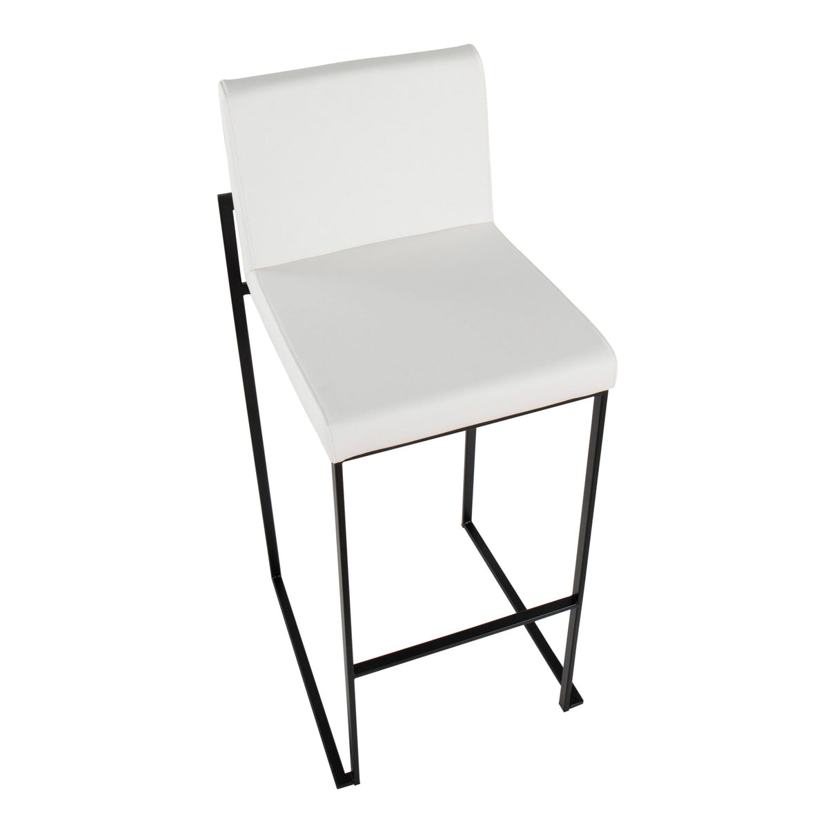 High-back contemporary barstool set in white faux leather with black metal frame on Tampa Home & Garden Store