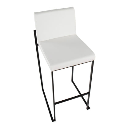 High-back contemporary barstool set in white faux leather with black metal frame on Tampa Home & Garden Store
