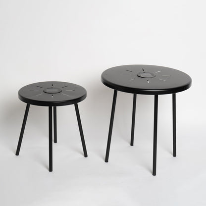 a Set of Two Solar Led Nesting Round Side Tables