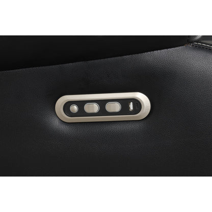 Lacrosse power reclining sectional sofa control panel on black leather upholstery on Tampa Home & Garden Store