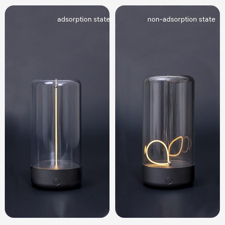 LED camping light night lamp with glass dome, black base, Type-C rechargeable, 2 views on Tampa Home & Garden Store