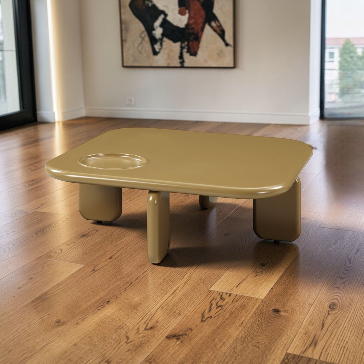Coffee table 35in square, yellow-brown high-gloss finish by HouseOfZazla on Tampa Home & Garden Store