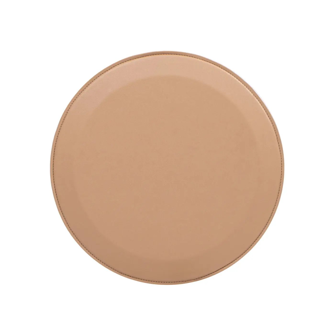 Mode leatherette round saddle brown sofa side table with stitched edge on Tampa Home & Garden Store
