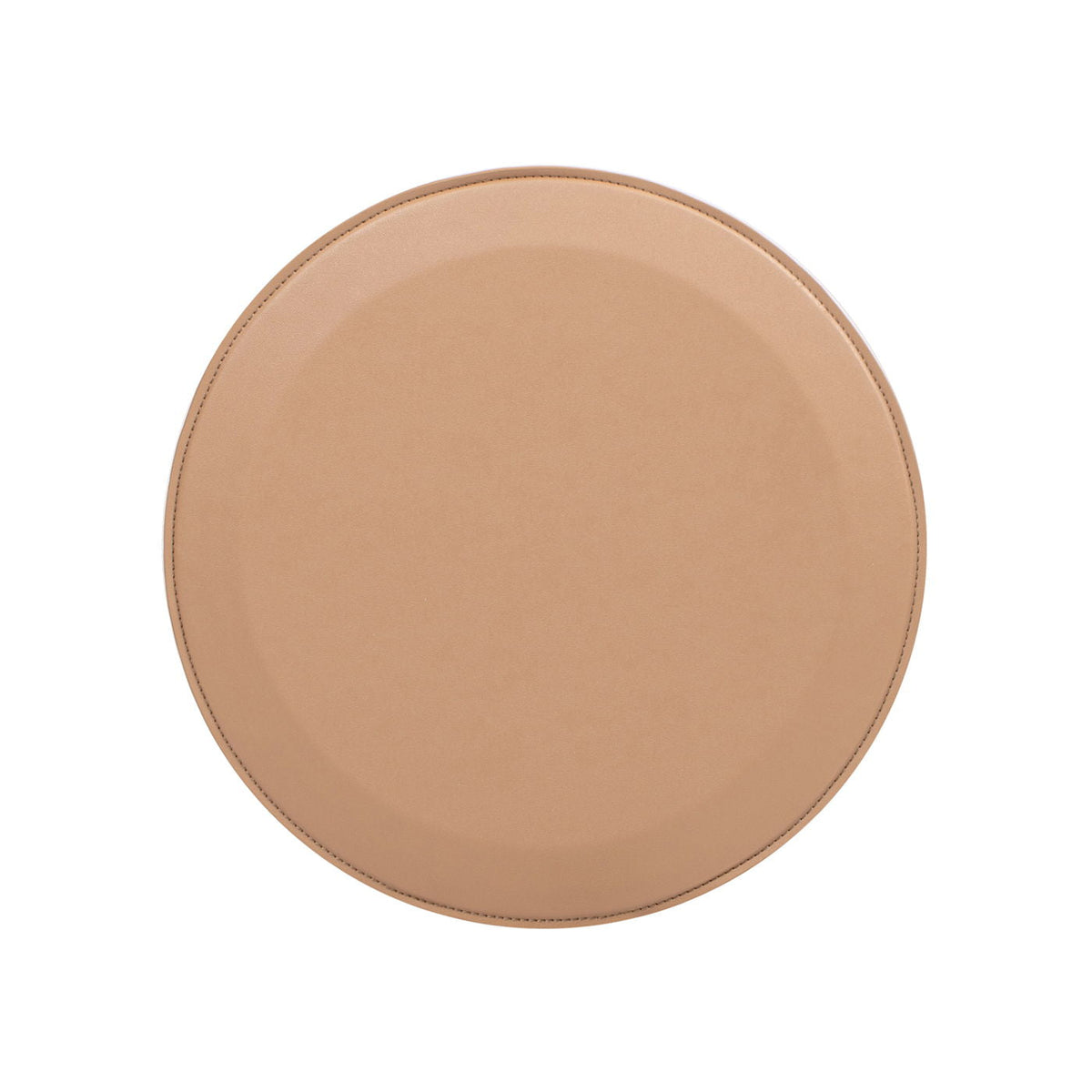 Leatherette round-top sofa side table saddle brown with stitched edge on Tampa Home & Garden Store