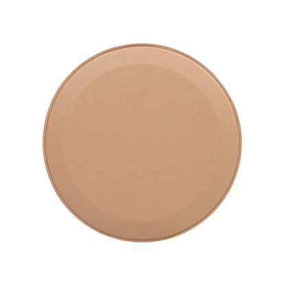 Leatherette round-top sofa side table saddle brown with stitched edge on Tampa Home & Garden Store