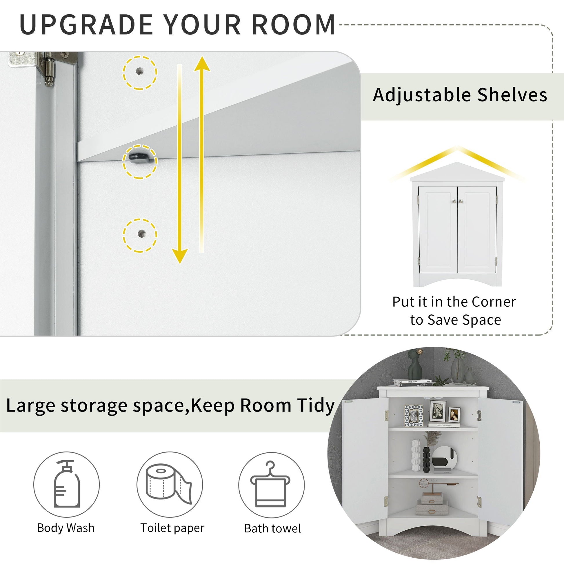 Triangle bathroom storage cabinet with adjustable shelves linen cabinet HouseOfZazla on Tampa Home & Garden Store