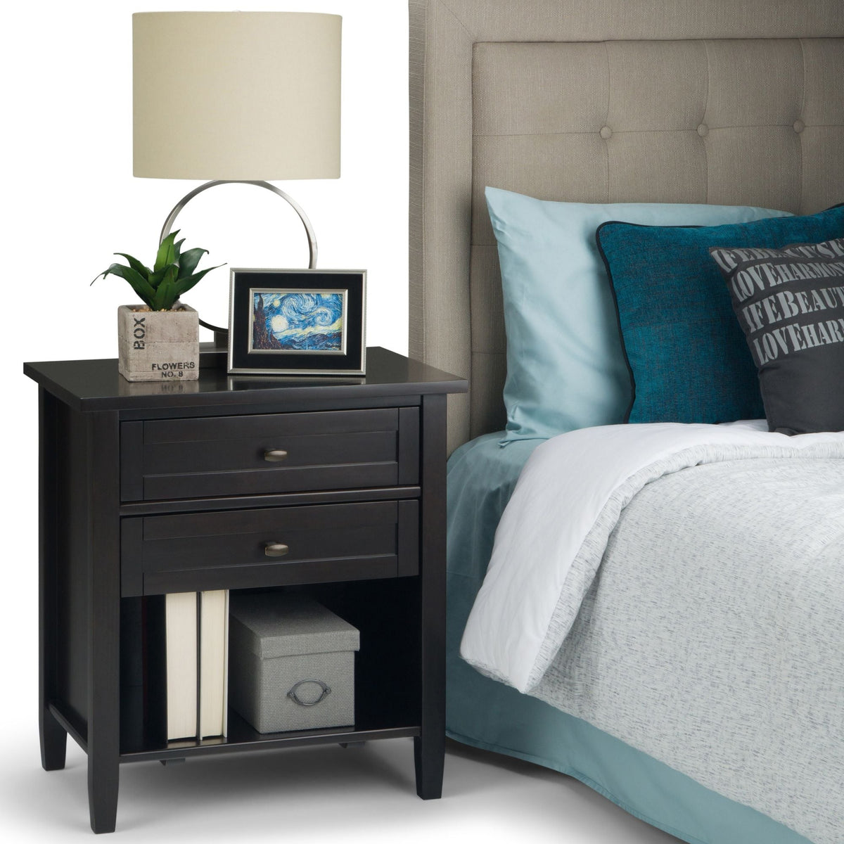 Bedside table warm shaker handcrafted two-drawer nightstand in black by HouseOfZazla on Tampa Home & Garden Store