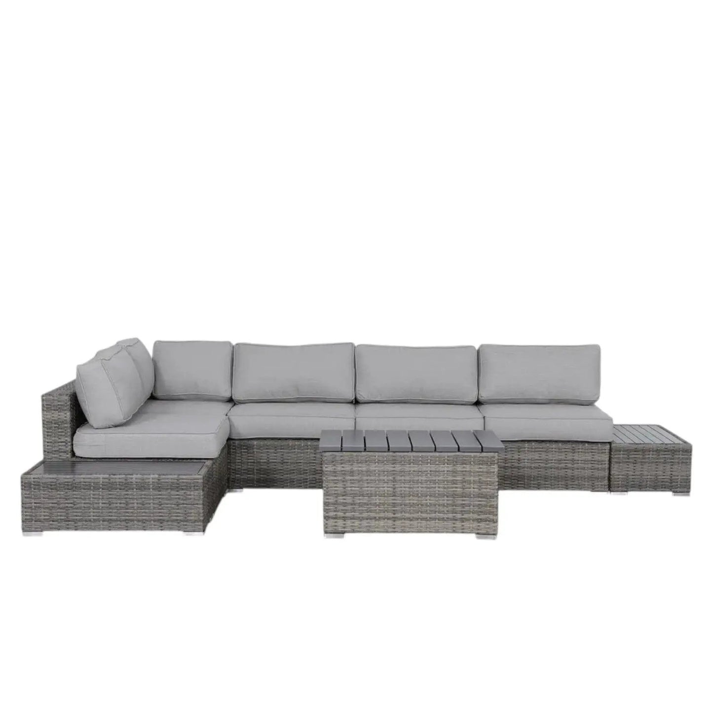 3-Piece Stylish Entertainment Sectional Set with grey cushions and wicker Unique Piece Furniture on Tampa Home & Garden Store