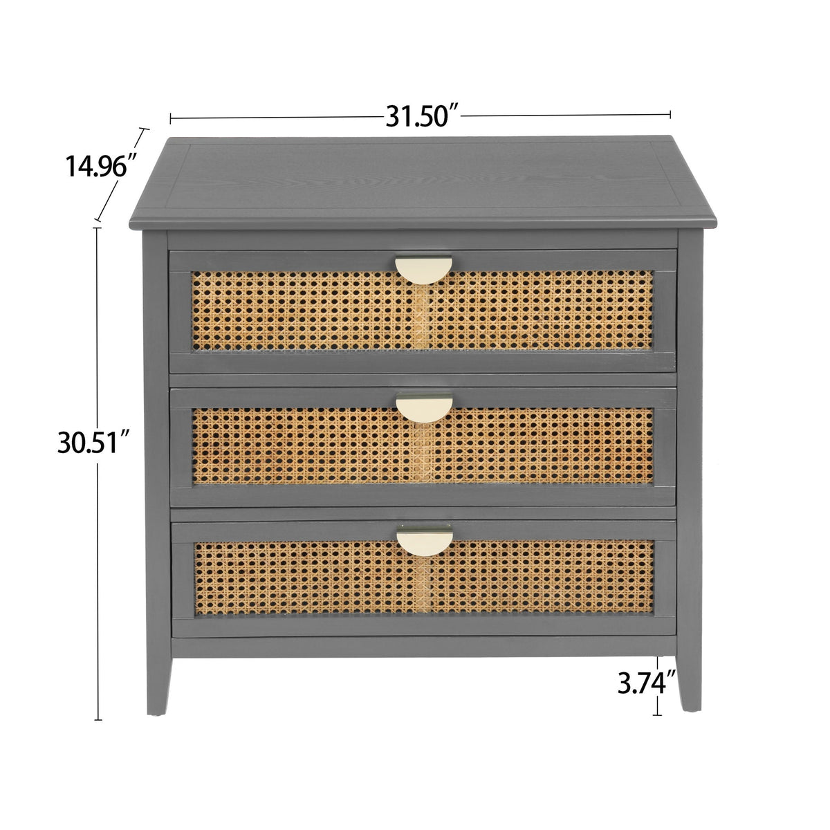3 Drawer Cabinet Natural Rattan accent nightstand in gray with cane front panels by HouseOfZazla on Tampa Home & Garden Store