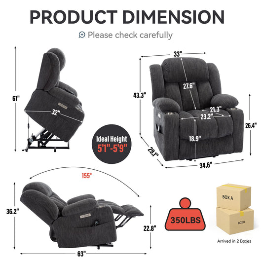 Chenille Power Lift Recliner Chair HouseOfZazla dark gray upholstery, lift-ready recliner on Tampa Home & Garden Store