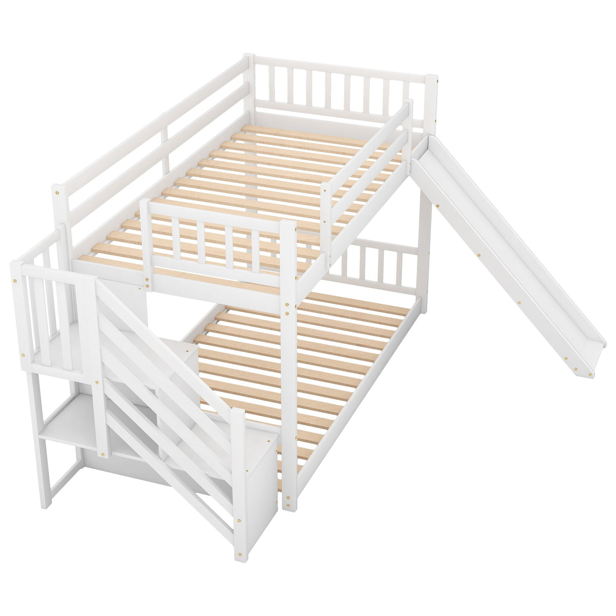 Bunk bed with convertible slide and stairway, white finish, by HouseOfZazla on Tampa Home & Garden Store