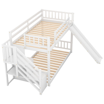Bunk bed with convertible slide and stairway, white finish, by HouseOfZazla on Tampa Home & Garden Store
