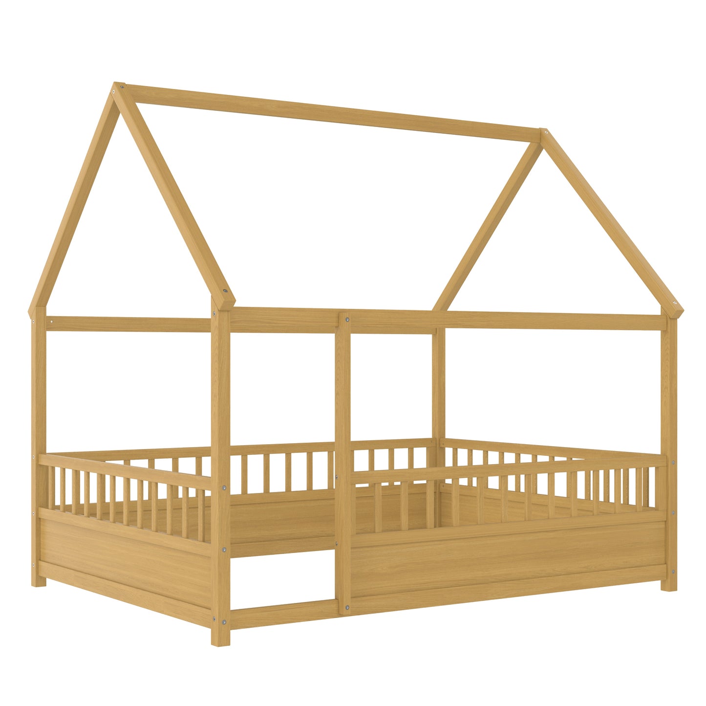 Full Size Wooden Bed with House Roof Frame natural wood finish by HouseOfZazla on Tampa Home & Garden Store
